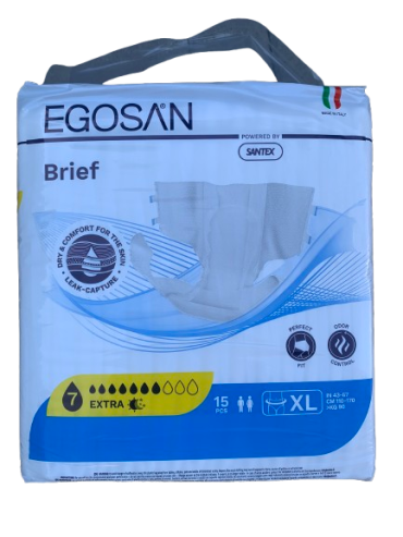 Scutece incontinență adulți EGOSAN, EXTRA LARGE, extra 7 picături, 15 bucăți