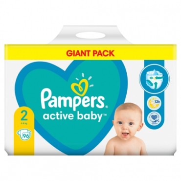 Scutece Pampers Active Baby, Mărimea 2, 4 -8 kg, 96 bucăți