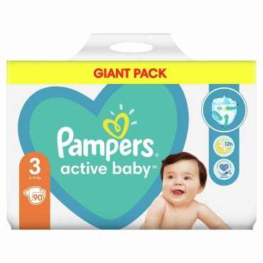 Scutece Pampers Active Baby, Mărimea 3, 6-10 kg, 90 bucăți