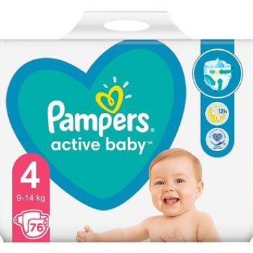 Scutece Pampers Active Baby, Mărimea 4, 9-14 kg, 76 bucăți