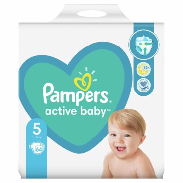 Scutece Pampers Active Baby, Mărimea 5, 11-16 kg, 64 bucăți