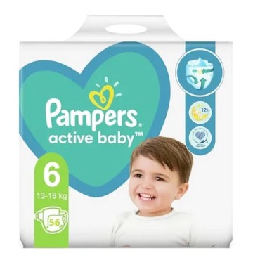 Scutece Pampers Active Baby, Mărimea 6, 13-18 kg, 56 bucăți