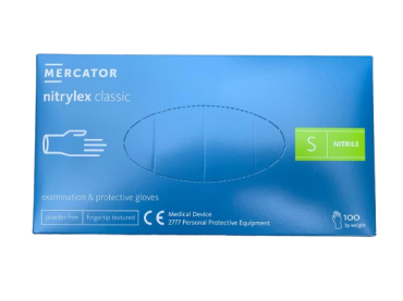 Mercator Nitrylex CLASSIC, mănuși nitril, fără pudră, AQL 1, Albastru, 100 bucăți / set, mărimea S