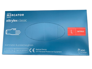 Mercator Nitrylex CLASSIC, mănuși nitril, fără pudră, AQL 1, Albastru, 100 bucăți / set, mărimea L